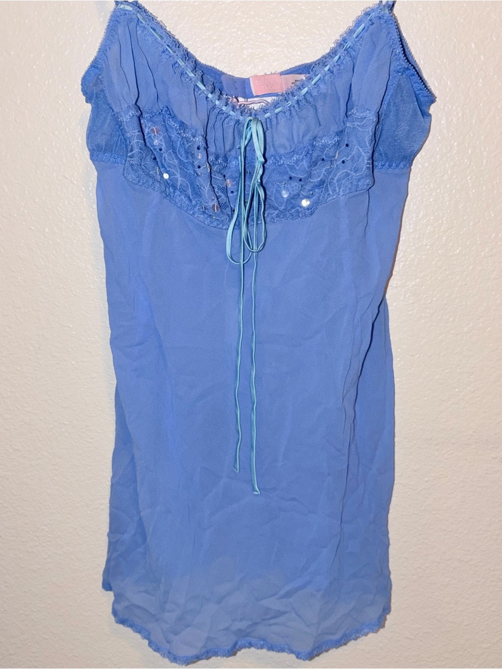 Rare 2004 Victoria's Secret blue lace slip dress silk 100%
